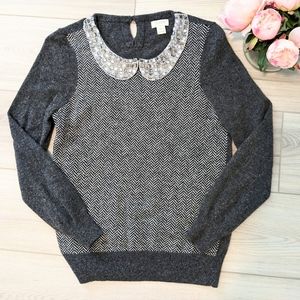 J. Crew Herringbone Jeweled Peter Pan Collar Sweater